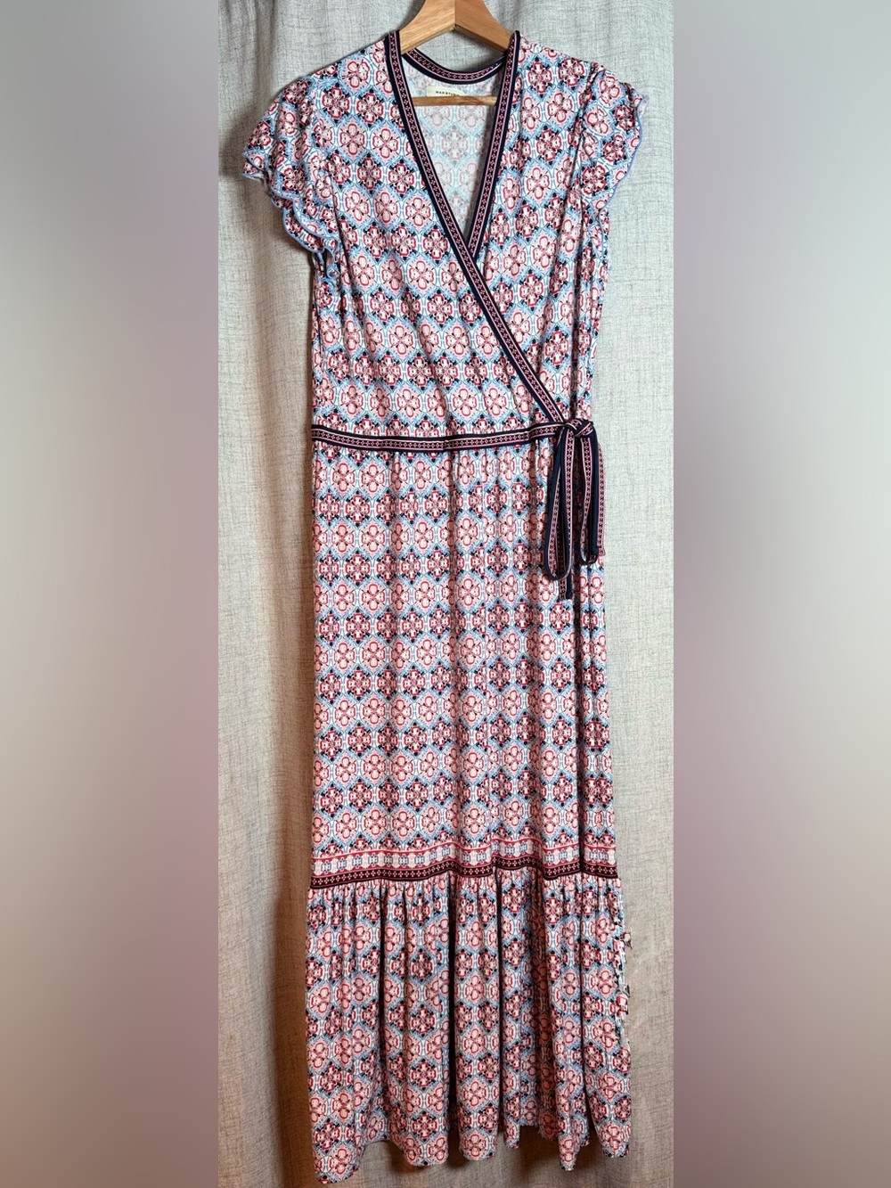 Max Studio Pink & Blue Geometric Maxi Skirt with Waist Tie.